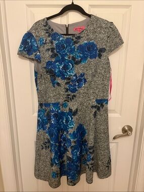 Betsey Johnson Gray Dress with Blue Floral Print